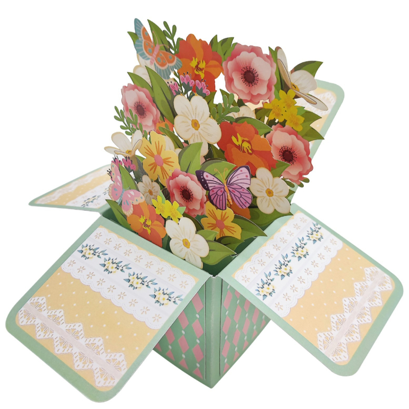 Flori rafinate, card de felicitare 3D în cutie, pentru Ziua Mamei, Ziua Profesorului, Ziua Femeii și Ziua Îndrăgostiților, urări universale