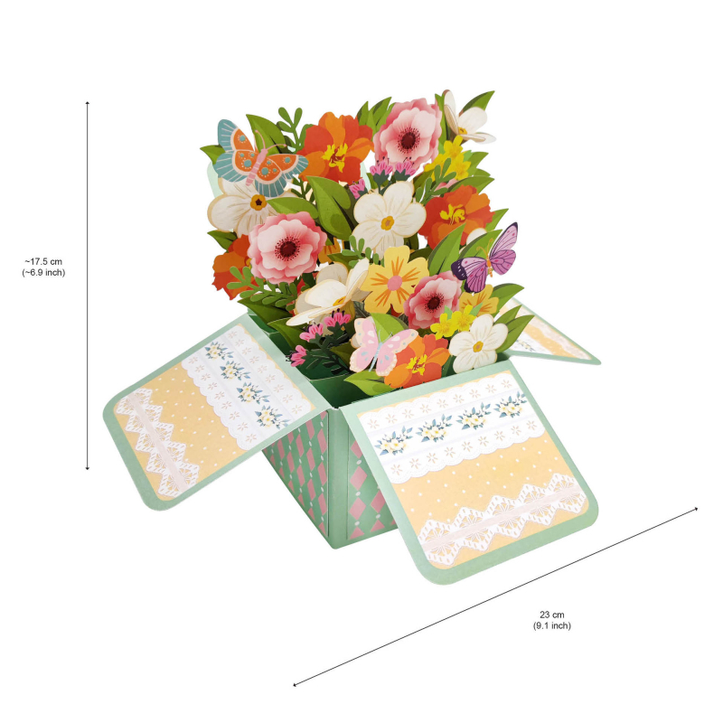 Flori rafinate, card de felicitare 3D în cutie, pentru Ziua Mamei, Ziua Profesorului, Ziua Femeii și Ziua Îndrăgostiților, urări universale