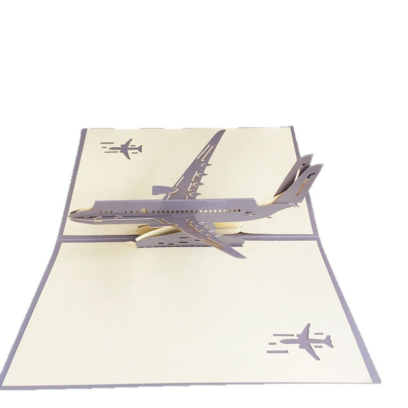 Felicitare 3D decupată cu laser, temă aviație, pentru aniversarea companiei, cu spațiu pentru text și logo