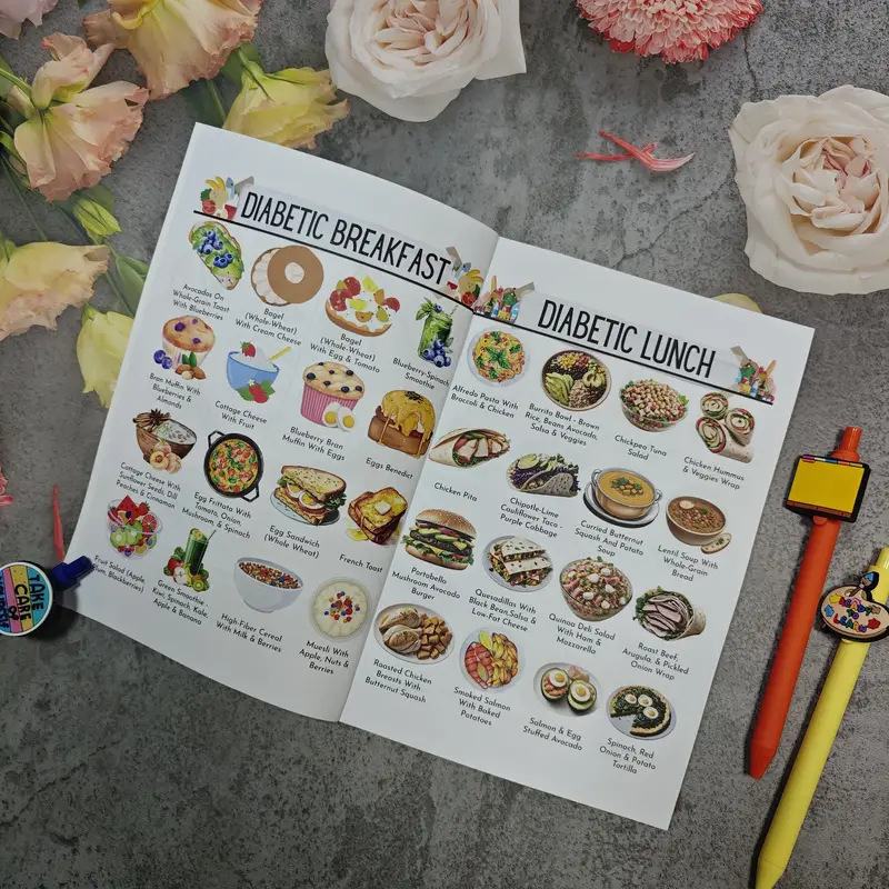 Caiet cu plan de alimentație pentru diabet, cu etichete