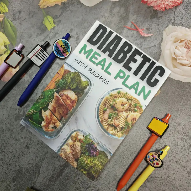 Caiet cu plan de alimentație pentru diabet, cu etichete
