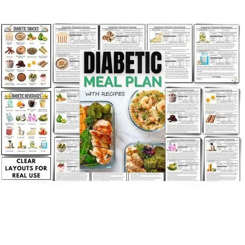 Caiet cu plan de alimentație pentru diabet, cu etichete