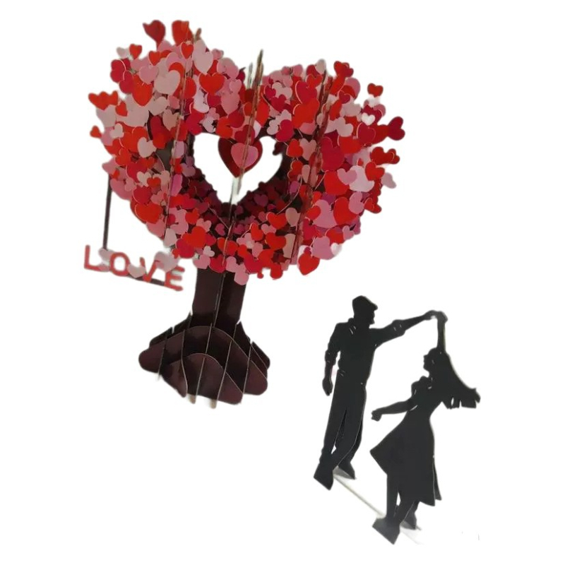 Card de felicitare cu copac în formă de inimă pentru Valentine's Day, iluminat și muzică, pop-up 3D pentru cupluri, invitație de nuntă