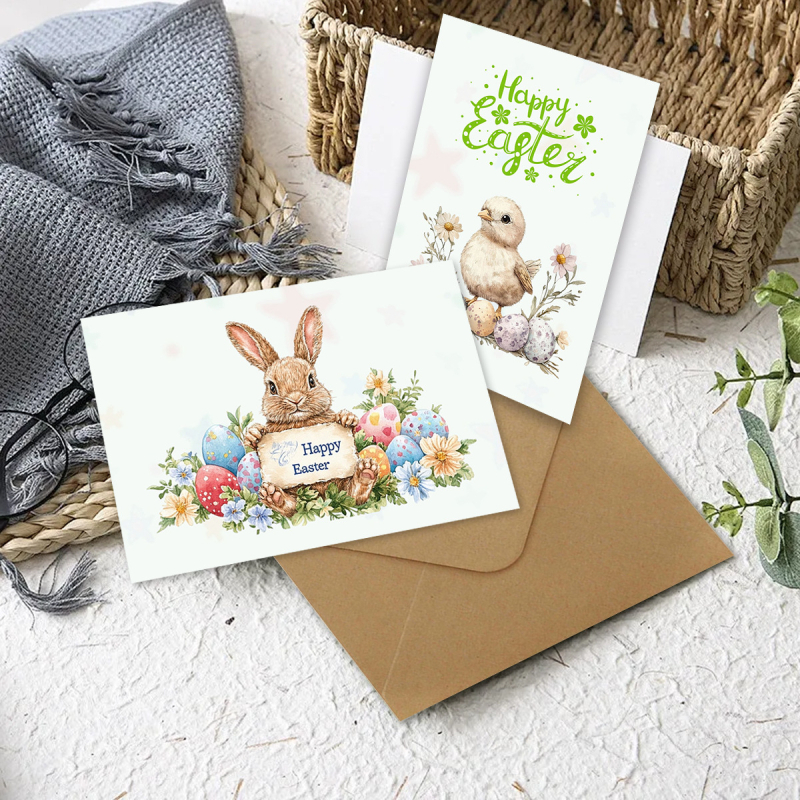 Set de felicitări de Paște cu iepuraș retro drăguț și plicuri