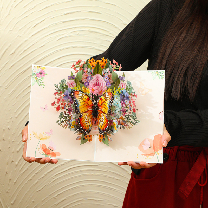 Carte de felicitare 3D cu fluture, pliabilă, lucrată manual, cadou romantic de sărbători