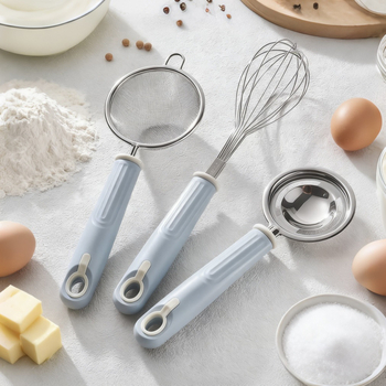 Set de ustensile pentru alimentația bebelușilor din oțel inoxidabil 304, cu lingură filtrare ulei de orez, tel și separator de albuș pentru coacere