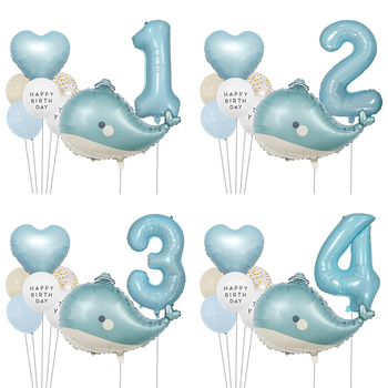 Set baloane mate cu temă oceanică, cu delfin și baloane cu cifre pentru decorul petrecerii pentru copii