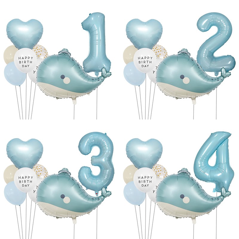 Set baloane mate cu temă oceanică, cu delfin și baloane cu cifre pentru decorul petrecerii pentru copii