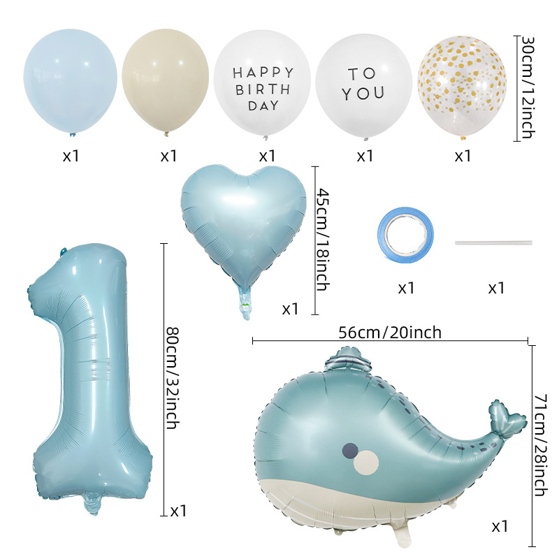 Set baloane mate cu temă oceanică, cu delfin și baloane cu cifre pentru decorul petrecerii pentru copii