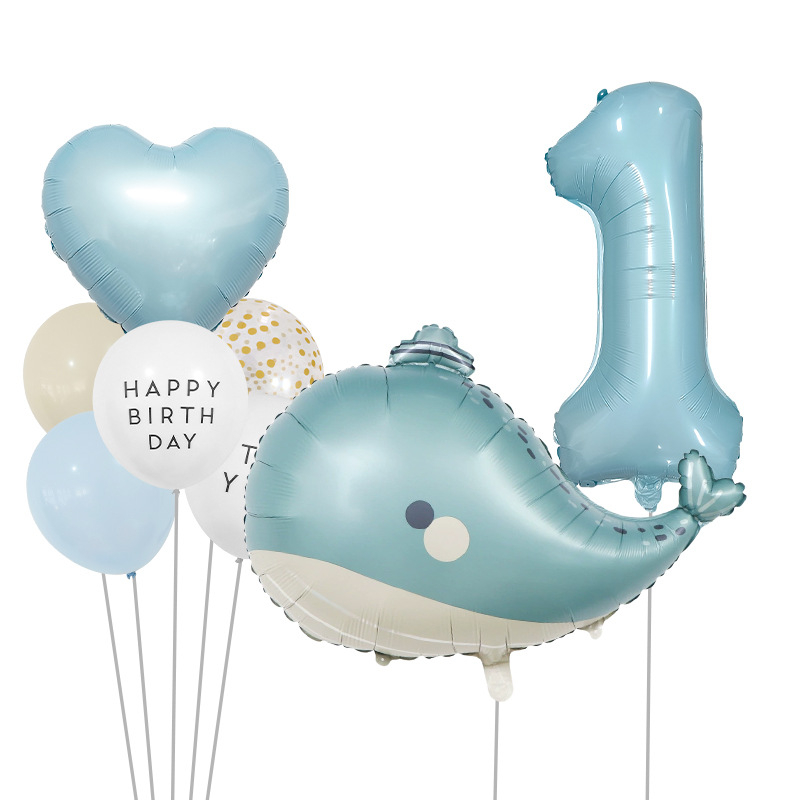 Set baloane mate cu temă oceanică, cu delfin și baloane cu cifre pentru decorul petrecerii pentru copii