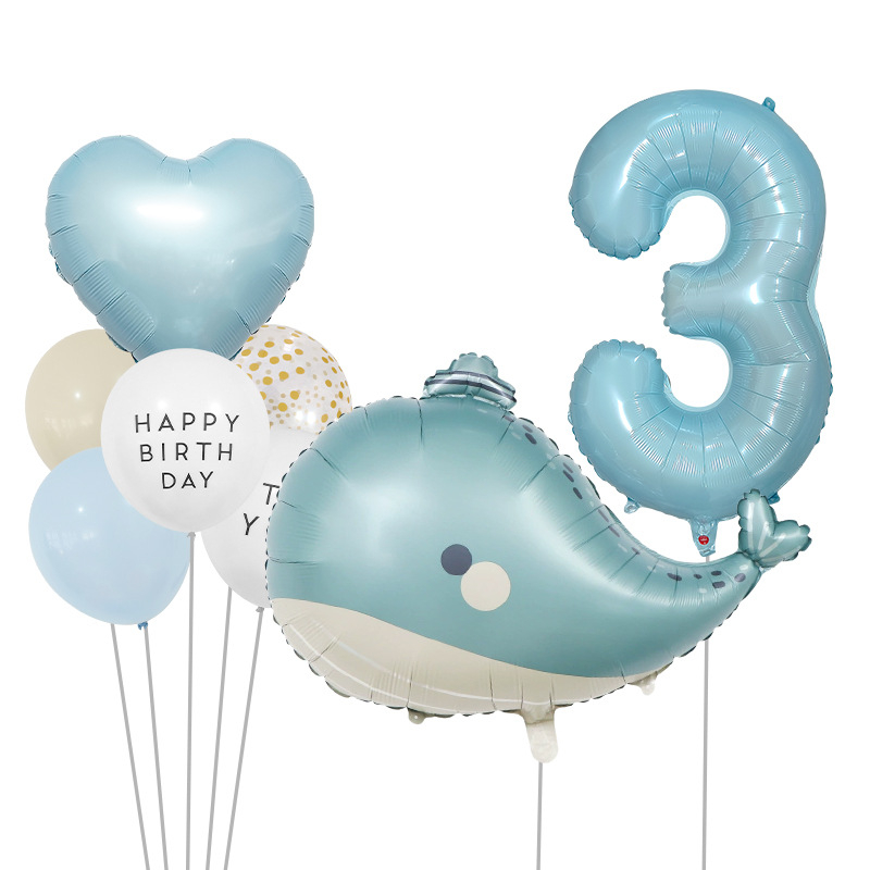 Set baloane mate cu temă oceanică, cu delfin și baloane cu cifre pentru decorul petrecerii pentru copii
