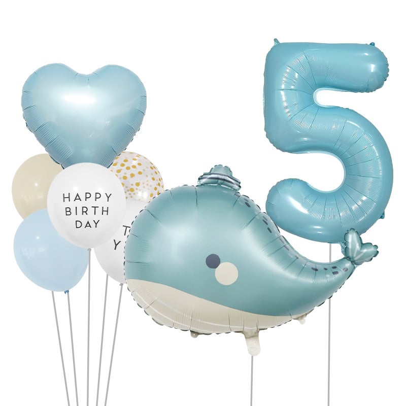 Set baloane mate cu temă oceanică, cu delfin și baloane cu cifre pentru decorul petrecerii pentru copii