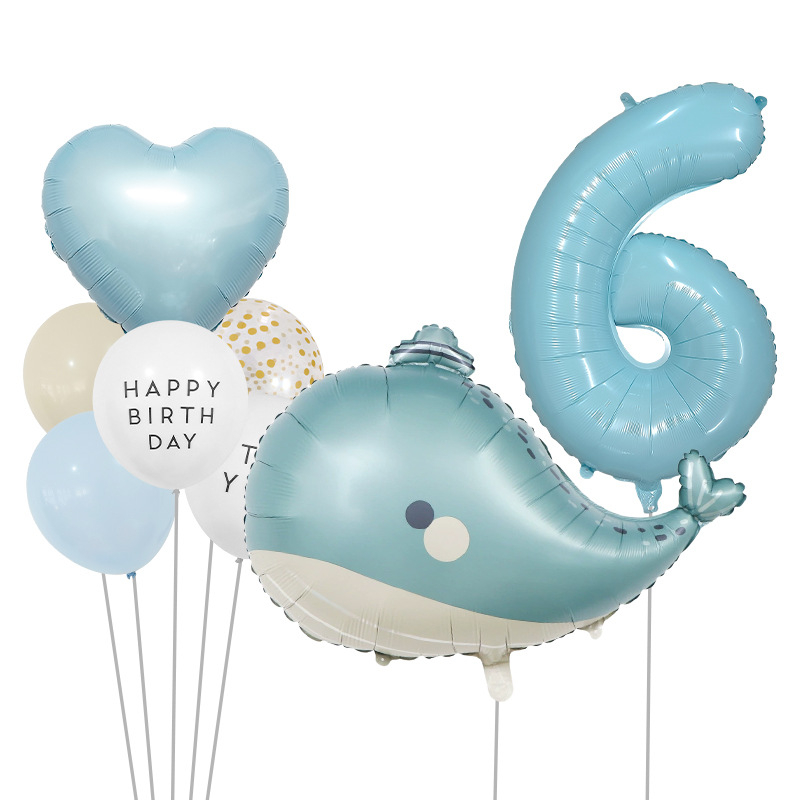 Set baloane mate cu temă oceanică, cu delfin și baloane cu cifre pentru decorul petrecerii pentru copii