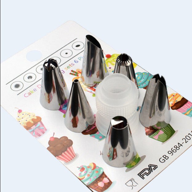 Set cu șase duze pentru decorare cu adaptor, din oțel inoxidabil 430