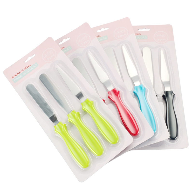Set de trei spatule pentru prăjituri: spatulă, cuțit pentru demoldare, cuțit din oțel inoxidabil pentru netezire și decorare