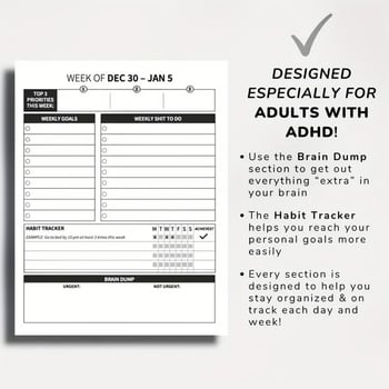 Planificator zilnic ADHD pentru adulți 2025 — Creierul meu activează prea multe etichete — Legare în spirală