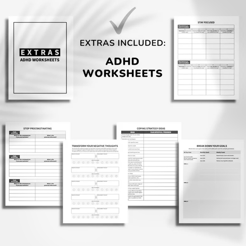 Planificator zilnic ADHD pentru adulți 2025 — Creierul meu activează prea multe etichete — Legare în spirală
