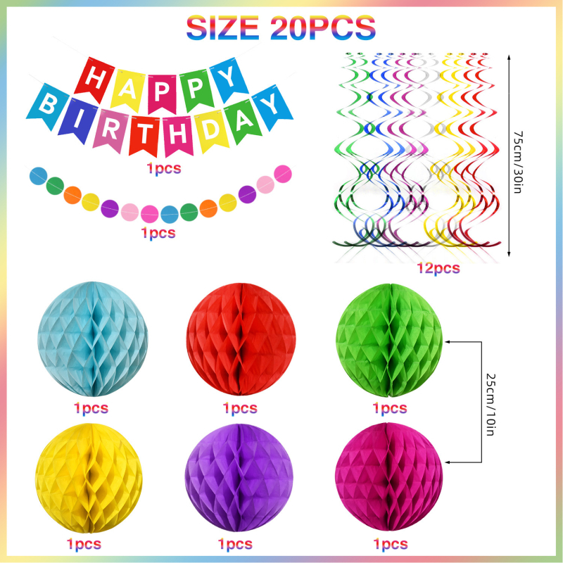 Decorațiuni colorate pentru ziua de naștere, stegulețe cu coadă de pește, mingi de flori din hârtie, agățători în spirală cu flori, set baloane
