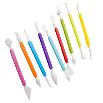 Set de 9 instrumente pentru fondant și decorarea torturilor, cu stilouri pentru decorarea cremei și cuțite de modelare