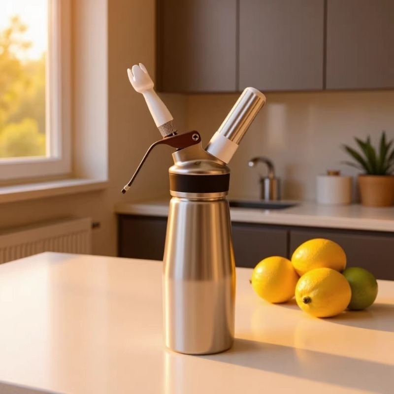 Whipper crem din aluminiu 500-1000 ml, cu pompă de aer pentru frișcă, design minimalist modern pentru decorare