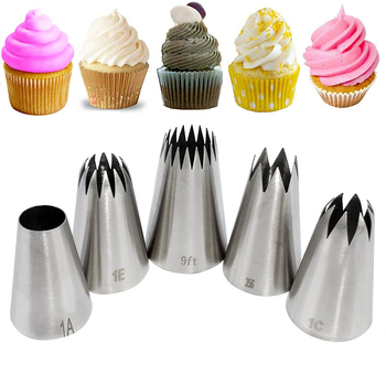 Set din oțel inoxidabil, 5 piese, pentru decorarea cupcakeurilor, cu vârfuri 1A, 1E, 1C, 356 și 9FT