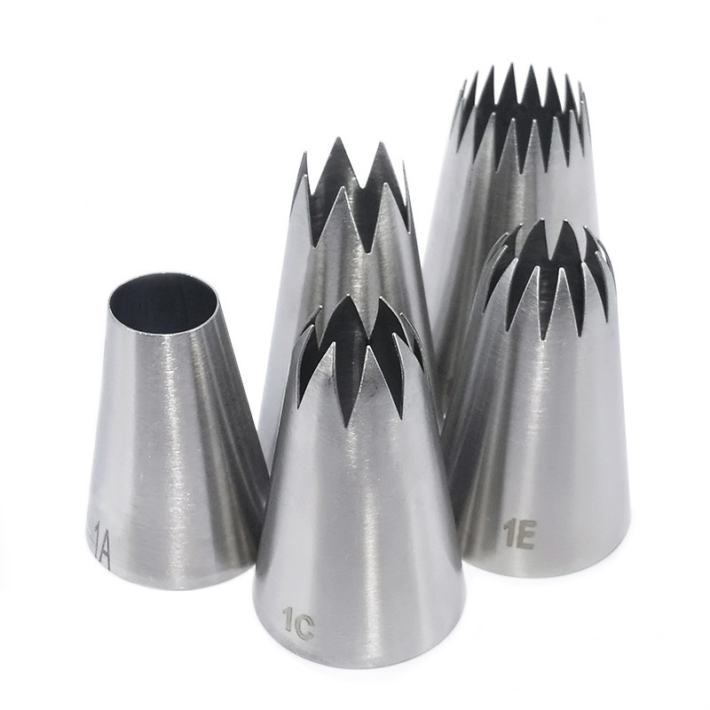 Set din oțel inoxidabil, 5 piese, pentru decorarea cupcakeurilor, cu vârfuri 1A, 1E, 1C, 356 și 9FT