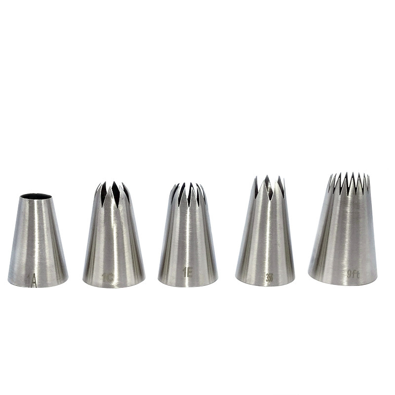 Set din oțel inoxidabil, 5 piese, pentru decorarea cupcakeurilor, cu vârfuri 1A, 1E, 1C, 356 și 9FT