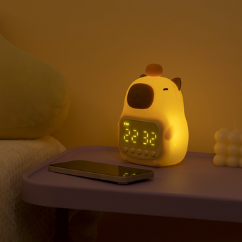 Ceas cu alarmă din silicon în formă de capybara, lampă de noapte LED, reîncărcabilă pentru cămin studențesc
