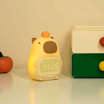 Ceas cu alarmă din silicon în formă de capybara, lampă de noapte LED, reîncărcabilă pentru cămin studențesc