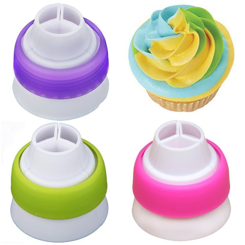 Convertor pentru duze de flori, set mare de 4 piese, design cu trei găuri pentru decorarea torturilor cu cremă