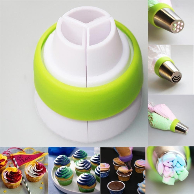 Convertor pentru duze de flori, set mare de 4 piese, design cu trei găuri pentru decorarea torturilor cu cremă