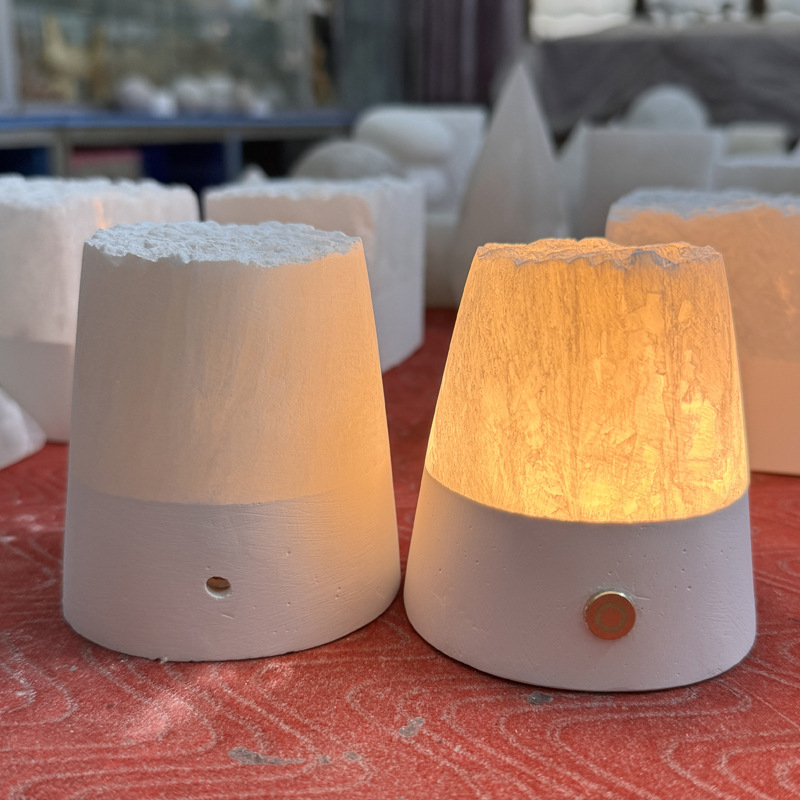 Lampa de noapte conică din gips natural, semi-transparentă, reîncărcabilă, decor, prietenoasă cu ochii, ambianță elegantă în dormitor