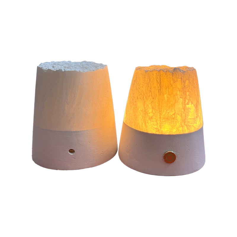 Lampa de noapte conică din gips natural, semi-transparentă, reîncărcabilă, decor, prietenoasă cu ochii, ambianță elegantă în dormitor