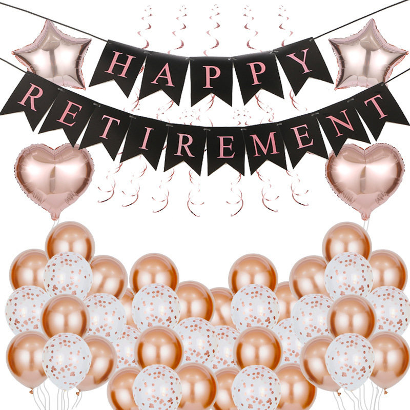 Diademă de petrecere pentru pensionare cu baloane litere negre-aurii RETIREMENT — decor Happy Retirement (12/18 inch)