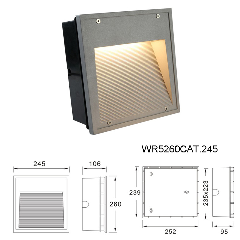 LED exterior încastrat, lumină pătrată pentru hol și trepte, IP65, senzor de mișcare, 48 LED, 3000K, 960 lm