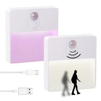 Lampă de noapte LED RGB, colorată, cu senzor de mișcare, baterie încorporată reîncărcabilă și bază magnetică