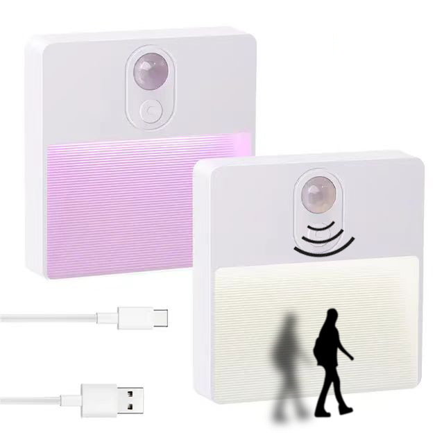 Lampă de noapte LED RGB, colorată, cu senzor de mișcare, baterie încorporată reîncărcabilă și bază magnetică
