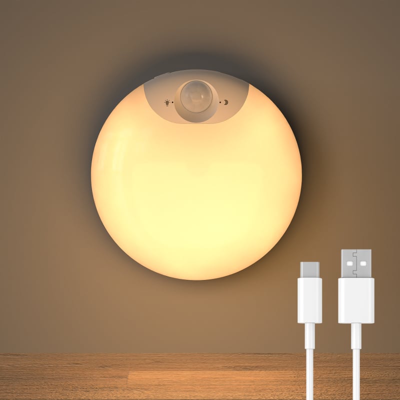 Lampa de noapte LED fără fir cu senzor de mișcare, pentru lângă pat, baie, hol și dulap, compactă și reîncărcabilă