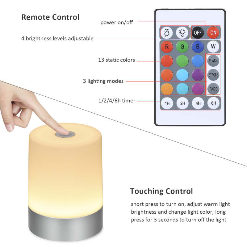 Lampă de masă cu atingere, 7 culori, baterie 3500mAh, iluminare puternică, autonomie lungă, lampă de noapte