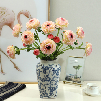 Aranjament floral din mătase cu lotus și bujor în vază pentru decorul sufrageriei