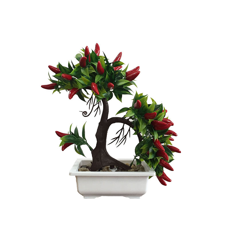 Bonsai artificial cu ardei pentru decor interior – plantă de masă cu ardei realist