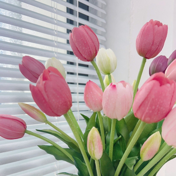Buchet cu tulipani PU artificiale pentru decor interior, flori moi din cauciuc, buchet ținut în mână