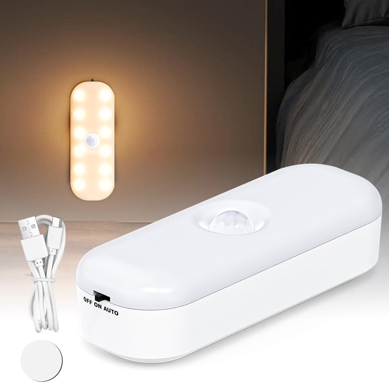 Lumină de noapte cu senzor de mișcare, reîncărcabilă, pentru dulap de bucătărie sau noptiere, ABS, design modern minimalist