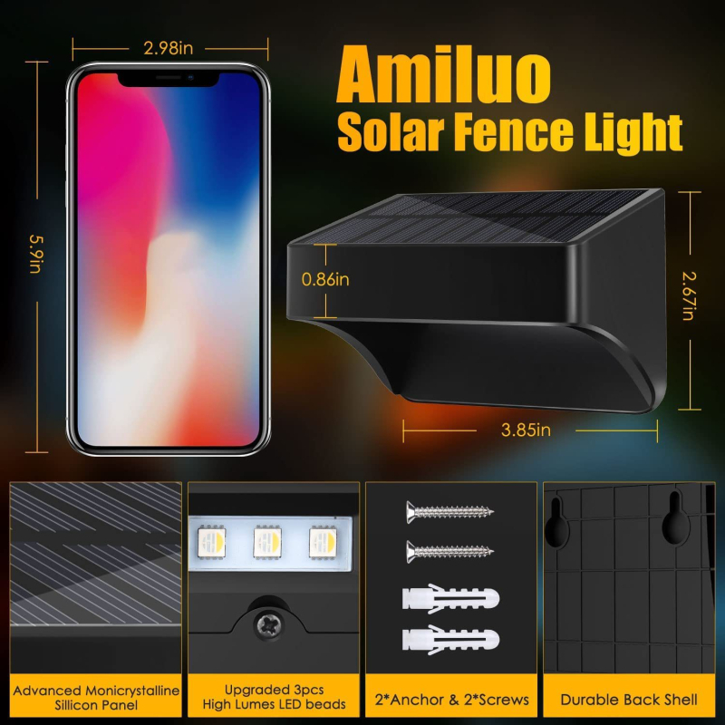 Lumină solară de exterior pentru trepte, garduri și pereți, iluminare ambientală multicoloră cu culoare fixă, simplă, stilată și ușor de instalat