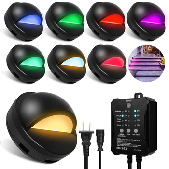 Set de iluminat RGBW exterior cu transformator, senzor de lumină și temporizator, IP67 impermeabil – pentru grădină, curte, terasă și trepte