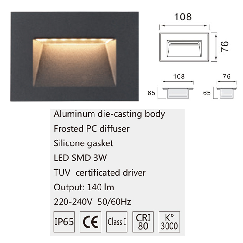 Set LED pentru trepte, impermeabil pentru exterior, încastrat în holuri și trepte, pe perete lateral, lumină de noapte