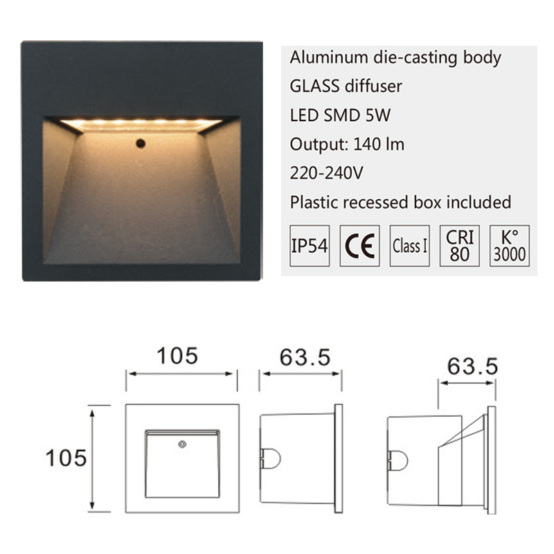 Set LED pentru trepte, impermeabil pentru exterior, încastrat în holuri și trepte, pe perete lateral, lumină de noapte
