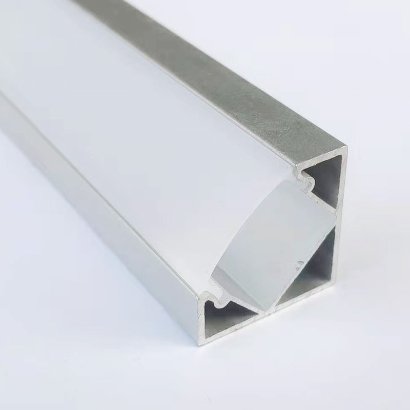 Carcasă pentru bandă LED cu canal din aluminiu, colț în formă de V și capac PC transparent, pentru iluminare în mobilier