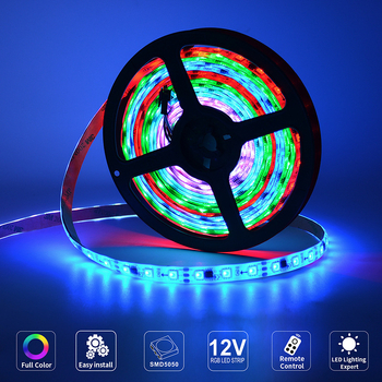 Bandă LED RGB5050 programabilă pentru iluminare ambientală în colț, seturi de 5m sau 10m, IP65, telecomandă și controler muzical incluse, 12V, 72W