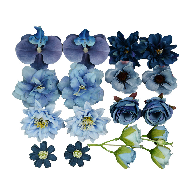 Kit de materiale pentru flori artificiale, cu cutie Tip D și accesorii: flori de satin, ornamente etnice pentru cap, ace de păr și șapcă academică. Potrivit pentru nuntă, decor acasă și recuzită pentru fotografie. Înălţime până la 10 cm.